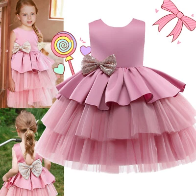 ELEBABY Flower Girls Kids Party Tutu Dress Wedding Princess Dresses Formal For 1-6 Age