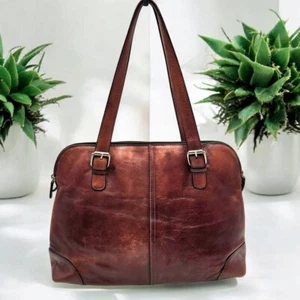 Fossil Y2K Dome Satchel Shoulder Bag - Large Brown Leather Boho Classic - Picture 1 of 8