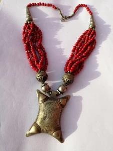 COLLAR COLGANTE PLATA BIZANTINA ANTIGUA EXTREMADAMENTE RARO CON PIEDRAS JOYERÍA - Imagen 1 de 9