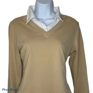 Damen Pullover Strick Oberteil Beige Langarm Kragen Stretch Large No Boundaries - Bild 1 von 10