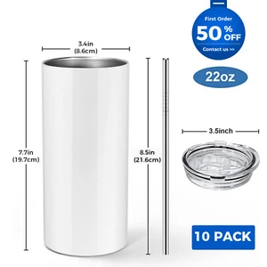 10 PACK Stainless Steel Insulated Water Bottle 22oz Vacuum Travel Cup With Lid - Picture 1 of 10