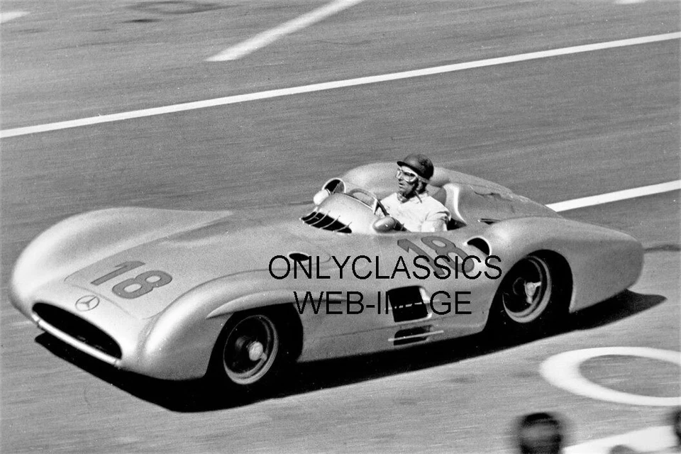 JUAN MANUEL FANGIO 1954 MERCEDES W 196 R STREAMLINER AUTO COCHE DE CARRERAS FOTO 8x12 Foto 1 de 1