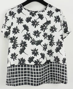 New Anna Rachele Women's 46 XL White Black Pink Floral Twill Short Sleeve Blouse - Picture 1 of 10