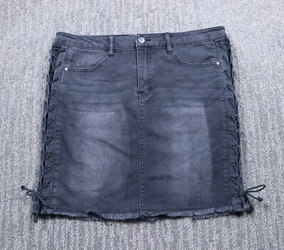 Dollhouse Womens Y2K Denim Mini Skirt 11 Black Distressed Goth Grunge Trendy - Image 1 of 4