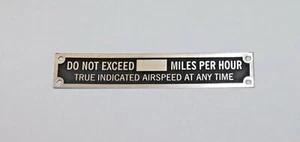 Aeronca L3 Style Prewar Placard "DO NOT EXCEED [............] MILES PER HOUR - Imagen 1 de 1