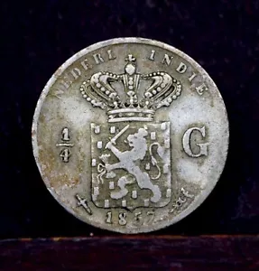 Netherlands East Indies, Indonesia   1/4  Gulden 1857 , silver - Picture 1 of 2