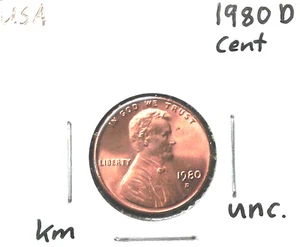 Centavo pequeño Lincoln Memorial 1980-D sin circular sin circular sin circular - Imagen 1 de 5