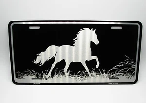 HORSE MUSTANG BLACK BRUSHED Metal Novelty Car License Plate Auto Tag - Picture 1 of 15