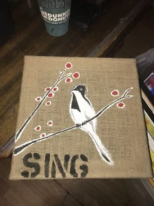 Quadro 12 x 12 tela uccellino mirtillo rosso inchiostro shortiez primavera autunno estate inverno - Foto 1 di 1