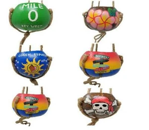 1 Hand Painted Pirate Key West Mile 0 Southernmost Hanging Coconut Shell Planter - Picture 1 of 13
