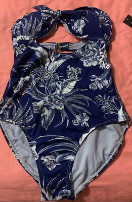 Nuevo Traje de Baño Ambrielle Azul Marino Floral Una Pieza Talla Pequeña Foto 1 de 4