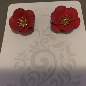 Red Metal Flower Earrings - Picture 1 of 2
