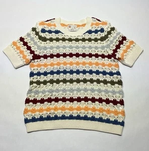 Crochet Open Knit Multicolor Striped Sweater Tee Shirt Size M Beach Boho Hippie - Picture 1 of 23