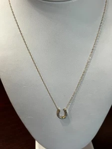 14K Yellow Gold Stationary Horseshoe Necklace with Diamonds 17.5" 1.5 Grams - Picture 1 of 5