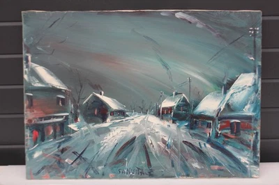 Tableau Peinture Alberto SANVITALE Village sous la neige 1974 (68765) - Photo 1/4