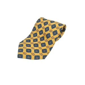 Korean Air Herrenkrawatte gelb blau Rauten Blumenmuster geometrisch Karriere adrette 100 % Seide - Bild 1 von 5