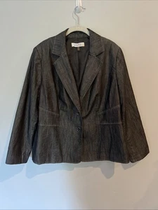 Kasper Womens Black Denim Blazer  Fitted Jacket Jean Career Plus Size 16W - Picture 1 of 4