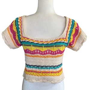 Zara Crochet Top Small Multicolor Bohemian Hippie Boho Whimsical Granolagirl - Picture 1 of 10