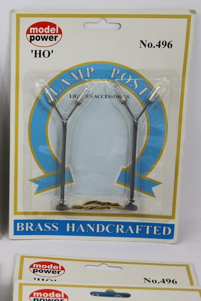 MODEL POWER 496 LOTTO di 6 LAMPIONE STRADALE DOPPIO in METALLO per SCALA HO - Immagine 1 di 3