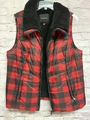 Talbots Women’s Vest Zip Front Buffalo Checker Red Black Sz XL Puffy - Image 1 of 3