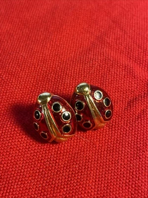 雅芳金色黑色红色珐琅瓢虫昆虫女式穿孔耳钉耳环 0.6 英寸 — 第 1/2 张图片