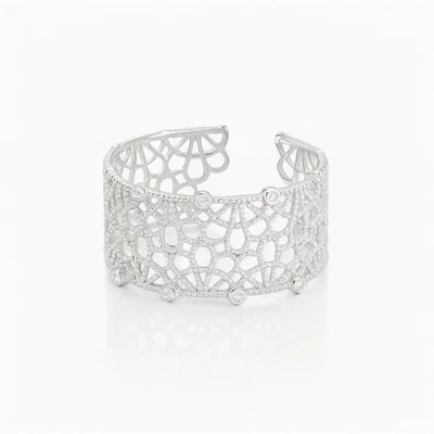 Anello Largo Aperto In Filigrana Di Pizzo Floreale In Argento Sterling Con CZ - Immagine 1 di 4
