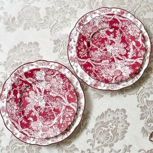 Christian Dior Toile de Jouy Plate 2 Size Pair Set 26.5cm 22cm Red - Picture 1 of 18