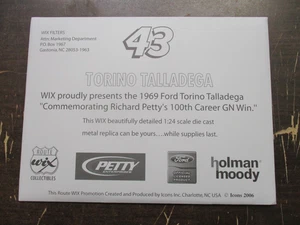 WIX 1969 FORD TORINO TALLADEGA 100 PETTY DIE CAST 43 ADVERTISING MATERIAL POSTER - Picture 1 of 7
