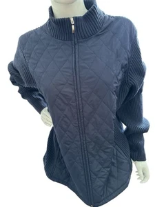 Women’s Croft & Barrow Navy  Blue Zip Front Cable Knit Sweater/Quilt Front 1X - Picture 1 of 7