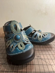 Women's Elite By Corey's Hand Painted Turquoise Stone Clogs Size 7 - Picture 1 of 7
