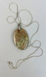 VTG. Huge Jasper 18K GP Oval Pendant Sterling Silver 925 OOAK 30" - Picture 1 of 7