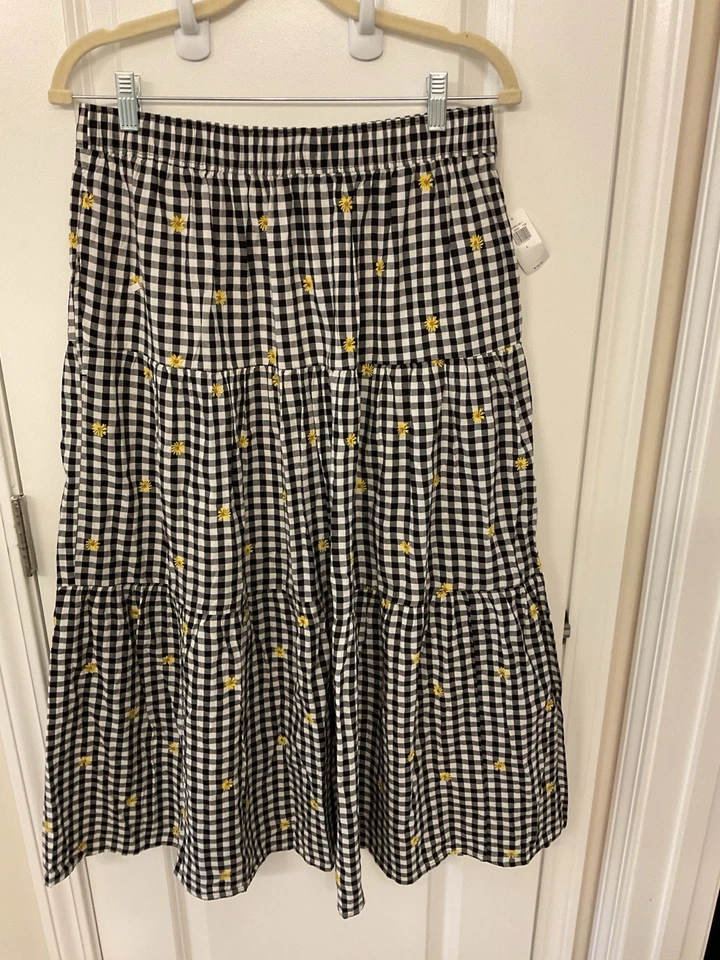 Falda midi a cuadros de guinga azul marino antigua para mujer grande Seersucker Cottagecore en capas Foto 1 de 4