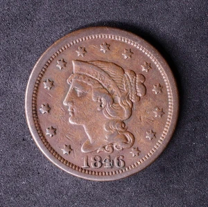1846 Medium Date Varieté Braided Hair Large Cent 1c cc4 - Bild 1 von 2