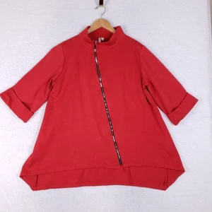 Bequeme USA rot asymmetrisch Reißverschluss Tunika Top Größe M 3/4 Arm Made in USA - Bild 1 von 8