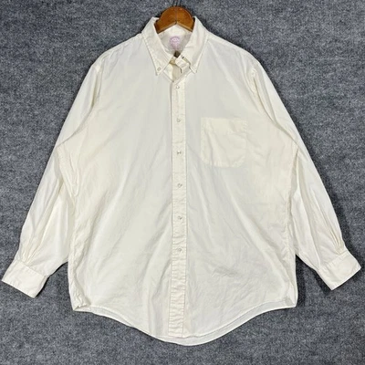 VINTAGE Brooks Brothers Makers USA Oxford Shirt Mens 16 Large Ecru Ivory White - Image 1 of 4