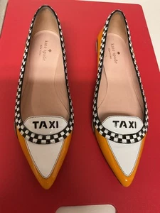 KATE SPADE Yellow Black Patent Leather TAXI Ballet Flats Shoes Sz 8 PreOwned EUC - Picture 1 of 8