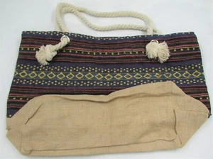Burlap Tote/Beach Bag, Colorful, Lined, Zippered Closure - Picture 1 of 5