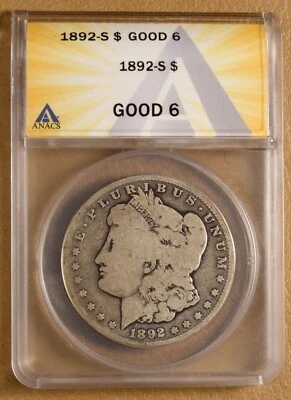 1892 - S   MORGAN  SILVER  DOLLAR  -  VERY  LOW  MINTAGE - Image 1 of 2