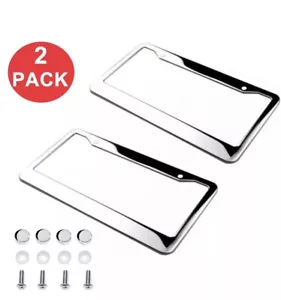 2pcs Chrome Stainless Steel License Plate Frame Screw Caps For BMW Benz Audi - Picture 1 of 8