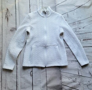 Spyder Stryke Crisp White Women's Major Cable Fleece Jacket Size M Zipper Pocket - Picture 1 of 9