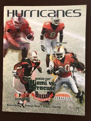 Ed Reed Miami Hurricanes 2001 Game Program Vs Syracuse Mike Rumph Foto 1 de 4