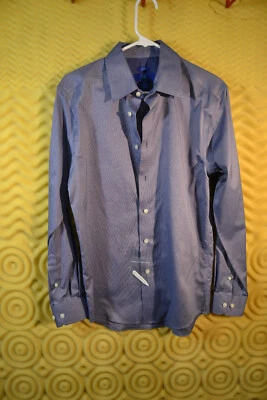 Мужская рубашка Egara с длинным рукавом на пуговицах клетчатая синяя без железа размер M - Изображение 1 из 4