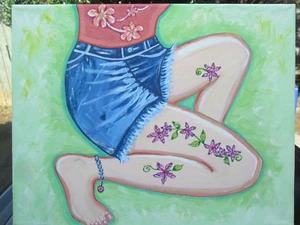 "Mädchen mit Bein Tattoos", Acryl-Kunstdruck, 11" x 14" Frau Körperkunst - Bild 1 von 7