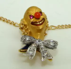 CARRERA Y CARRERA 18k GOLD CLOWN PENDANT w/DIAMONDS & RUBIES on NECKLACE W/POUCH - Picture 1 of 6