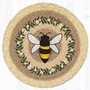 Trivets (Set of 2) Bee & Flower Vine Braided 10 inch Jute Round Tablemats - Picture 1 of 1