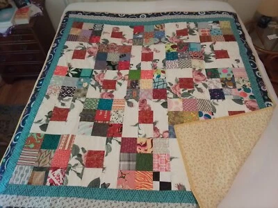 Nuevo Edredón Hecho a Mano 56" x 60" 'Divertidos Cuadrados Locos' Colores Brillantes Alegres Foto 1 de 4