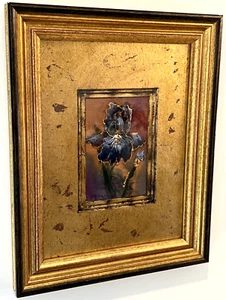 Claudette Gamache Maine Artist Framed Painting Purple Iris Flower Gold Frame - Picture 1 of 5