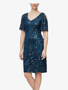 NWT Alex Evenings Slit Sleeve Sequin Cocktail Sheath Dress, size 12, $229 - Picture 1 of 13