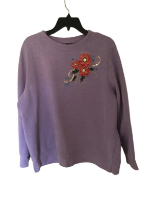 Basic Editions Women's XXL Lavender Long Sleeve Sweatshirt with Floral Design - Image 1 of 4
