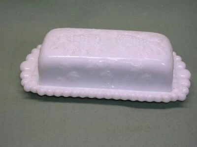 Classic Milk Glass Butter Dish, Holds full 1/4 Lb. Stick, Grape Clusters Design - Image 1 of 3